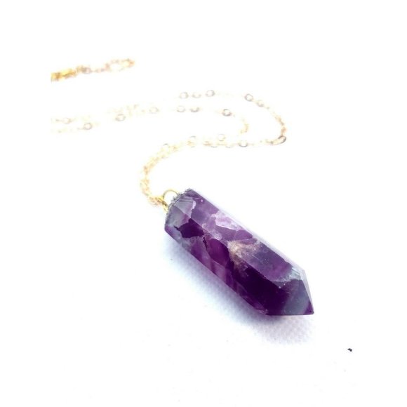 Flourite and pyrite crystal tower Necklace handmade pendulum - Picture 5 of 12